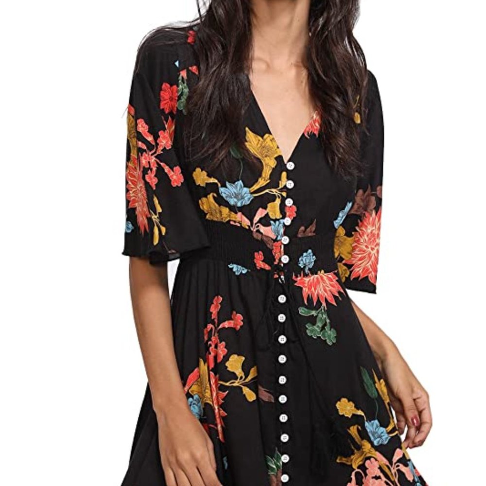Milumia Women's Boho Button Up Split Floral Print